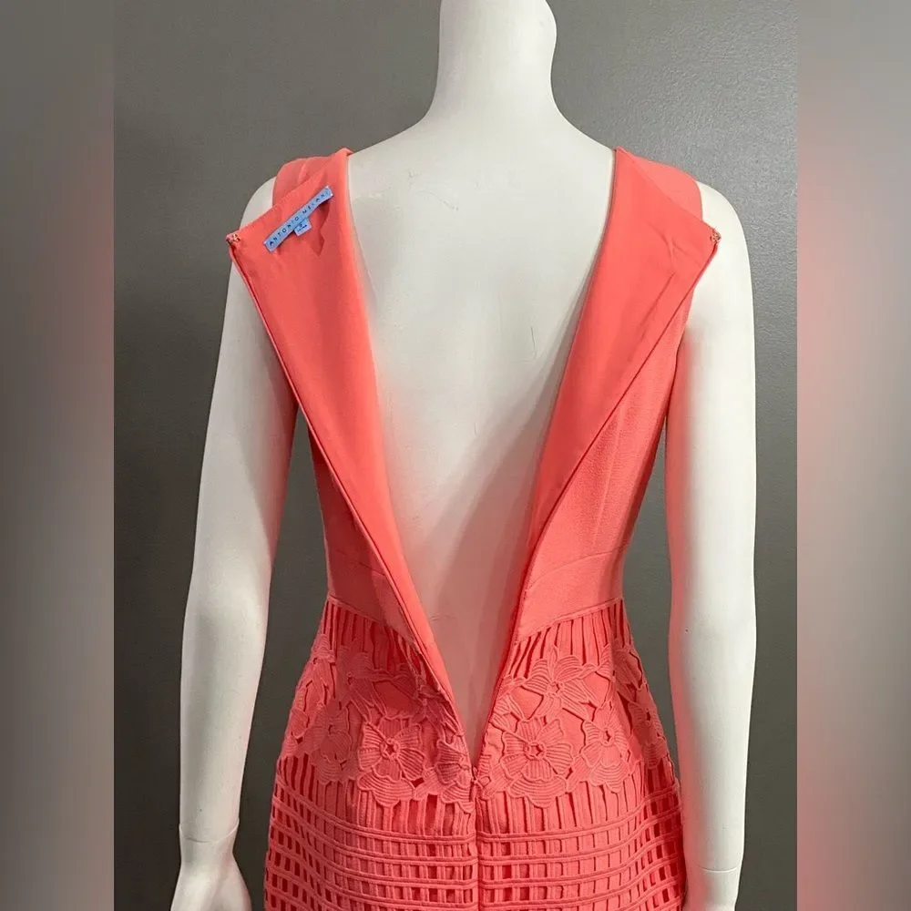 NWT ANTONIO MELANI Coral Textured Midi Sheath Dress Size 2 - Picture 10 of 12